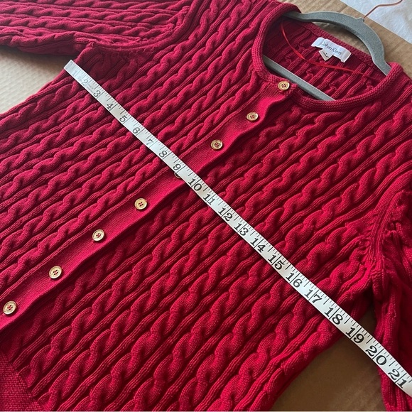 Calvin Klein 100%Cotton red cable knit cardigan sweater, buttondown size L - Picture 3 of 9
